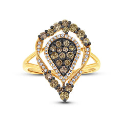 0.93ct 14k Yellow Gold White & Champagne Diamond Ring