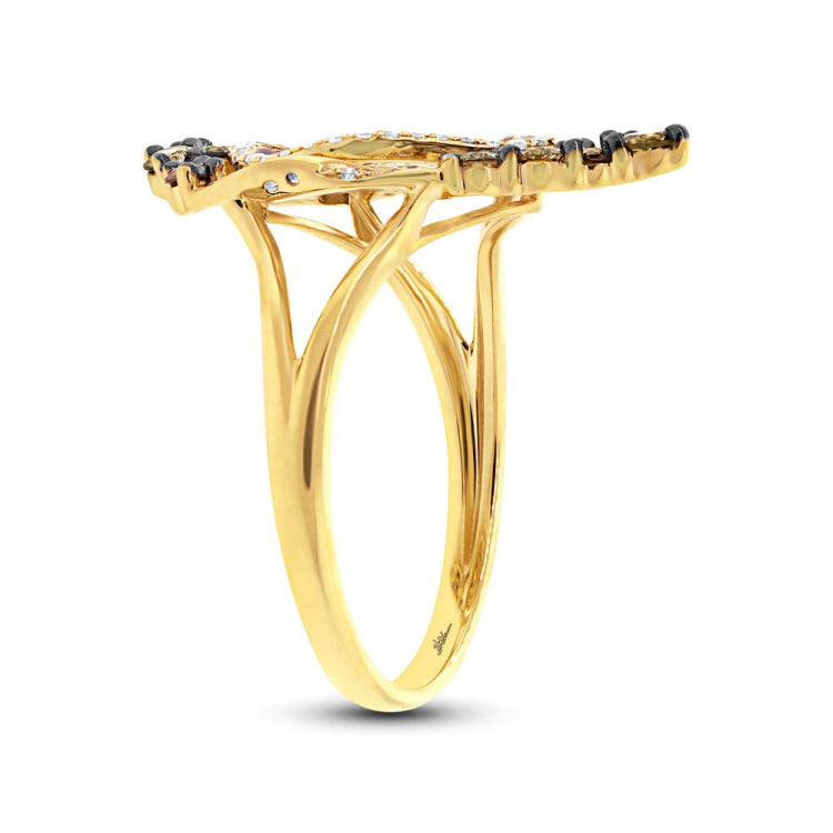 0.93ct 14k Yellow Gold White & Champagne Diamond Ring