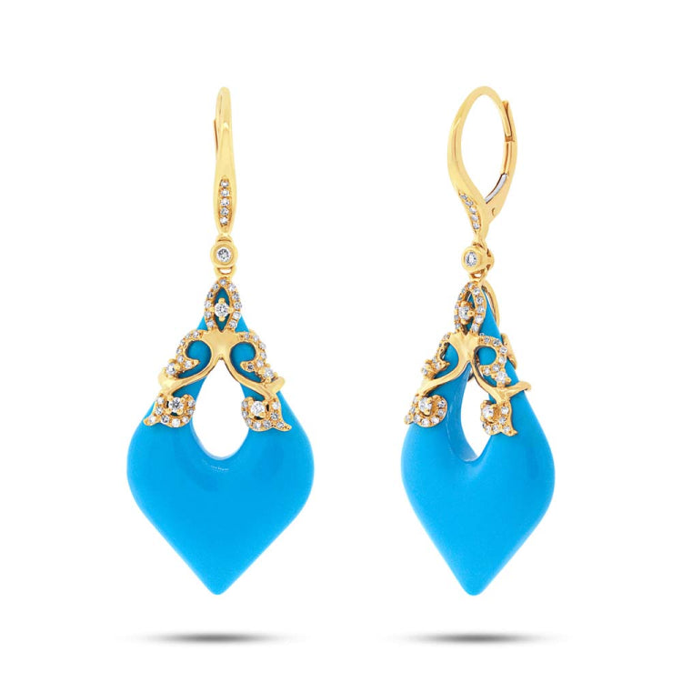 0.46ct Diamond & 15.68ct Composite Turquoise 14k Yellow Gold Earring