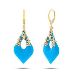 0.46ct Diamond & 15.68ct Composite Turquoise 14k Yellow Gold Earring