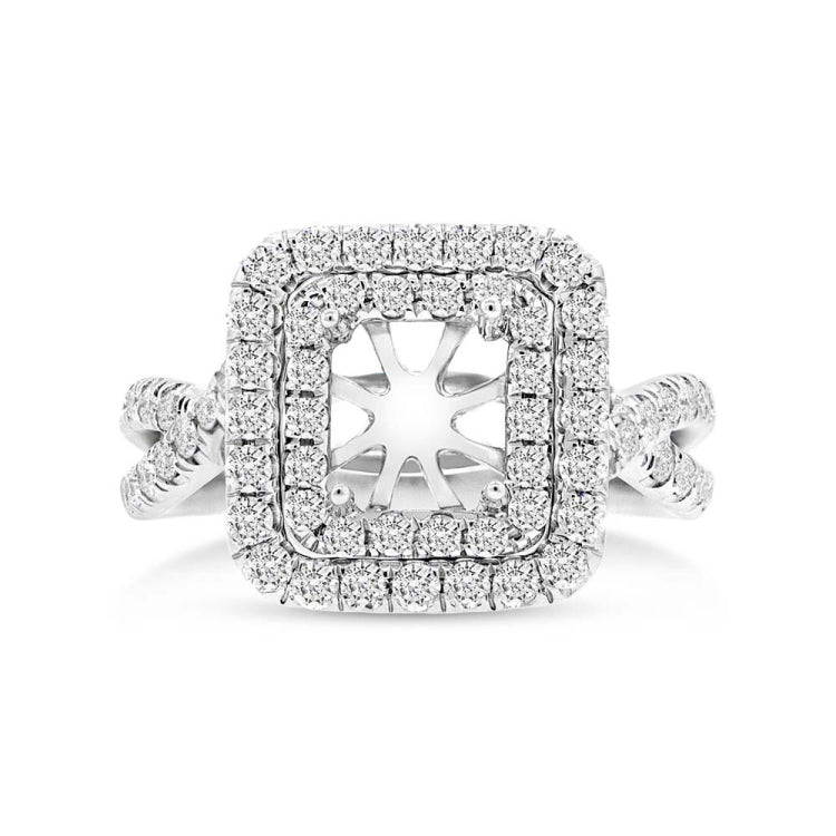 0.98ct 14k White Gold Diamond Semi-mount Ring for 6.5x6mm Center