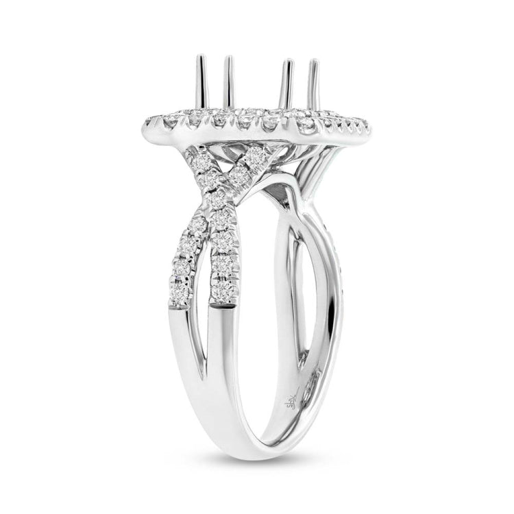 0.98ct 14k White Gold Diamond Semi-mount Ring for 6.5x6mm Center