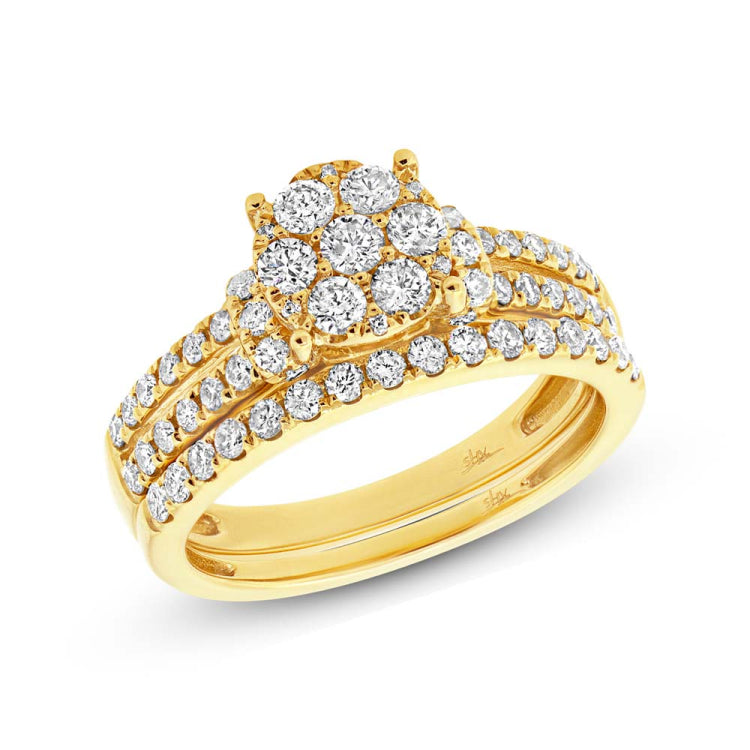 1.07ct 14k Yellow Gold Diamond Wedding Set Cluster