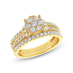 1.07ct 14k Yellow Gold Diamond Wedding Set Cluster