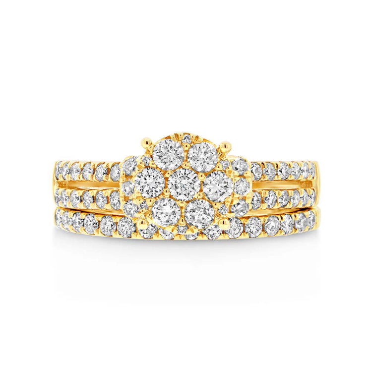 1.07ct 14k Yellow Gold Diamond Wedding Set Cluster