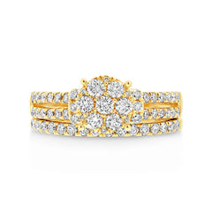 1.07ct 14k Yellow Gold Diamond Wedding Set Cluster