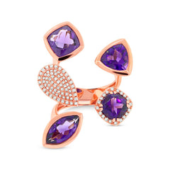 0.44ct Diamond & 6.84ct Amethyst 14k Rose Gold Ring Size 6