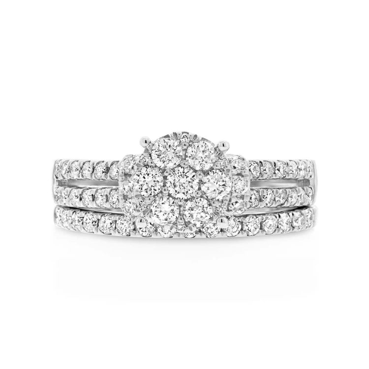 1.07ct 14k White Gold Diamond Wedding Set Cluster