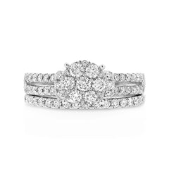 1.07ct 14k White Gold Diamond Wedding Set Cluster