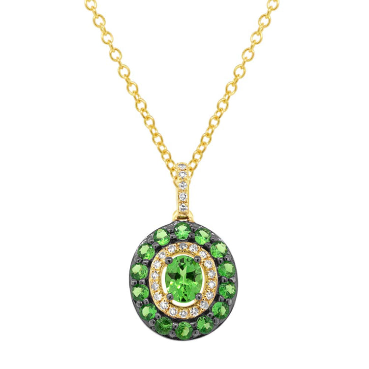 0.09ct Diamond & 0.88ct Green Garnet 14k Yellow Gold Pendant