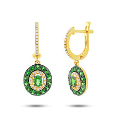 0.21ct Diamond & 1.26ct Green Garnet 14k Yellow Gold Earring