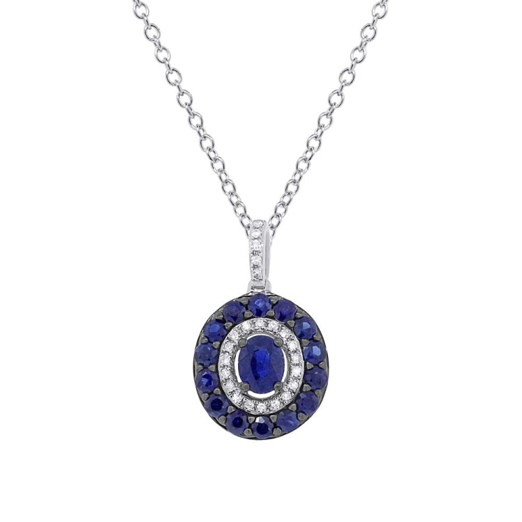 0.09ct Diamond & 0.99ct Blue Sapphire 14k White Gold Pendant