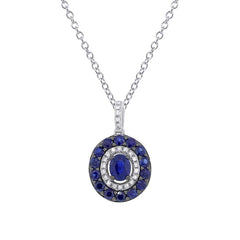 0.09ct Diamond & 0.99ct Blue Sapphire 14k White Gold Pendant