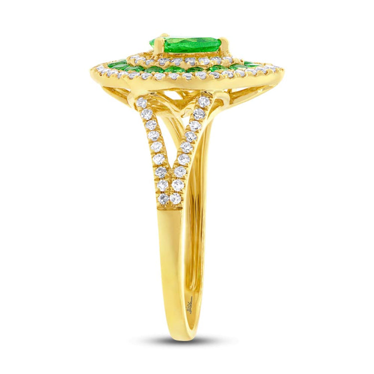 0.37ct Diamond & 0.81ct Green Garnet 14k Yellow Gold Ring