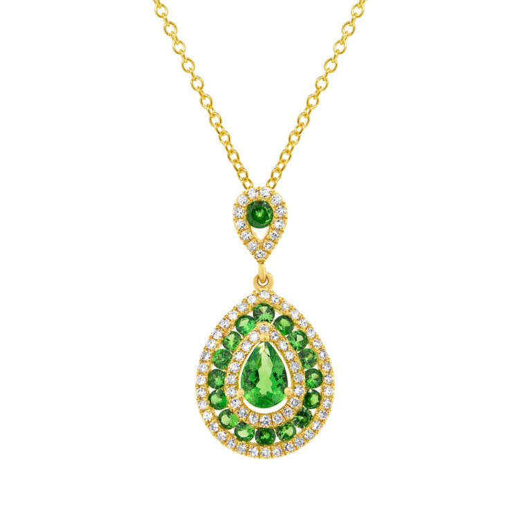 0.27ct Diamond & 0.93ct Green Garnet 14k Yellow Gold Pendant