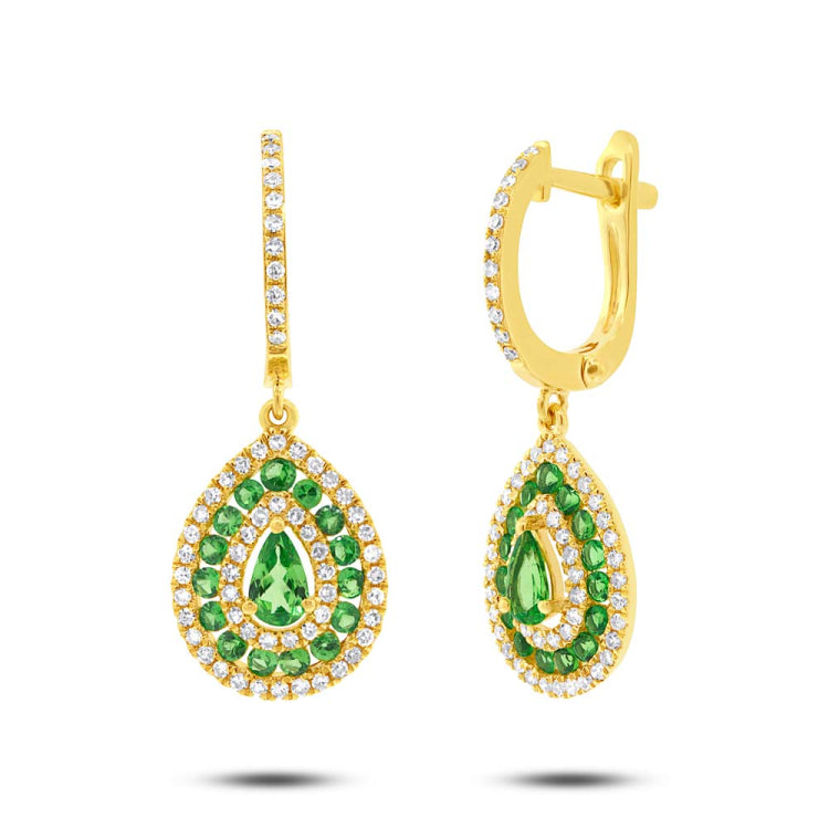 0.47ct Diamond & 1.02ct Green Garnet 14k Yellow Gold Earring
