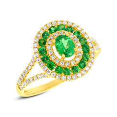 0.37ct Diamond & 0.82ct Green Garnet 14k Yellow Gold Ring