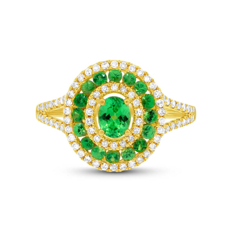 0.37ct Diamond & 0.82ct Green Garnet 14k Yellow Gold Ring