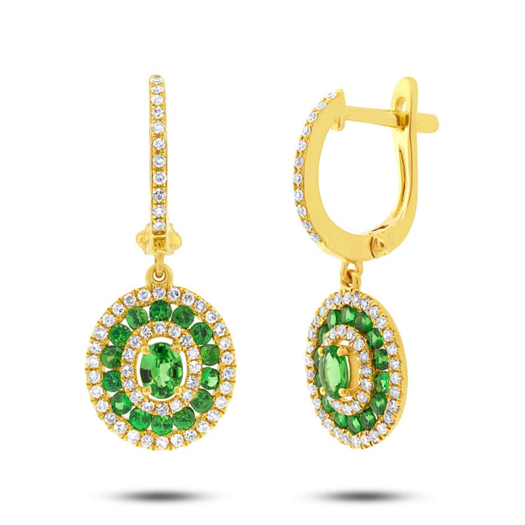 0.45ct Diamond & 0.95ct Green Garnet 14k Yellow Gold Earring