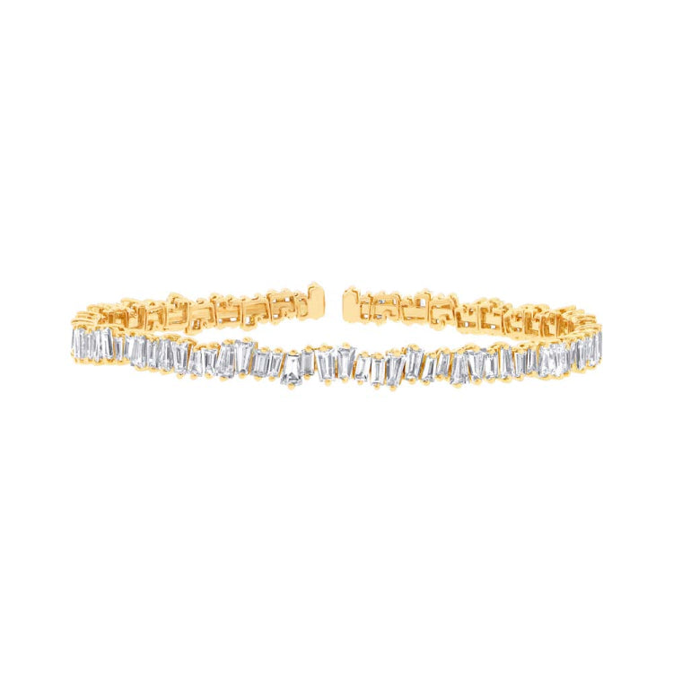 5.48ct 14k Yellow Gold Diamond Baguette Bangle