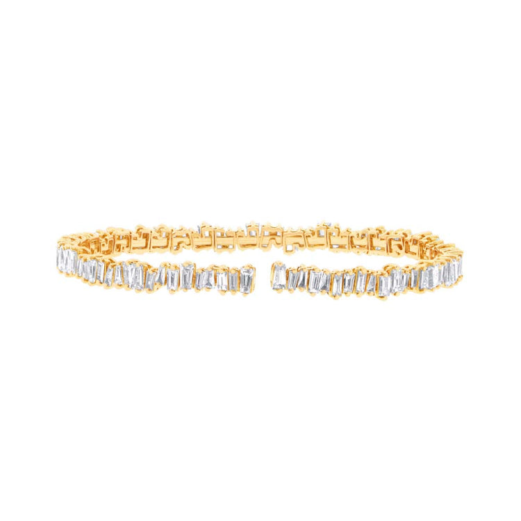 5.48ct 14k Yellow Gold Diamond Baguette Bangle