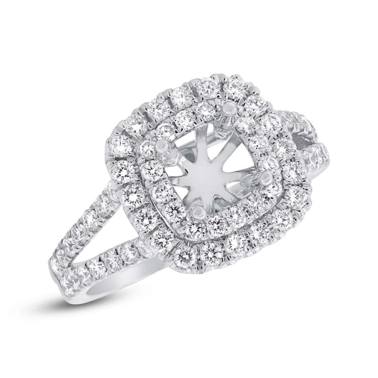 0.93ct 14k White Gold Diamond Semi-mount Ring for 5x5mm Center