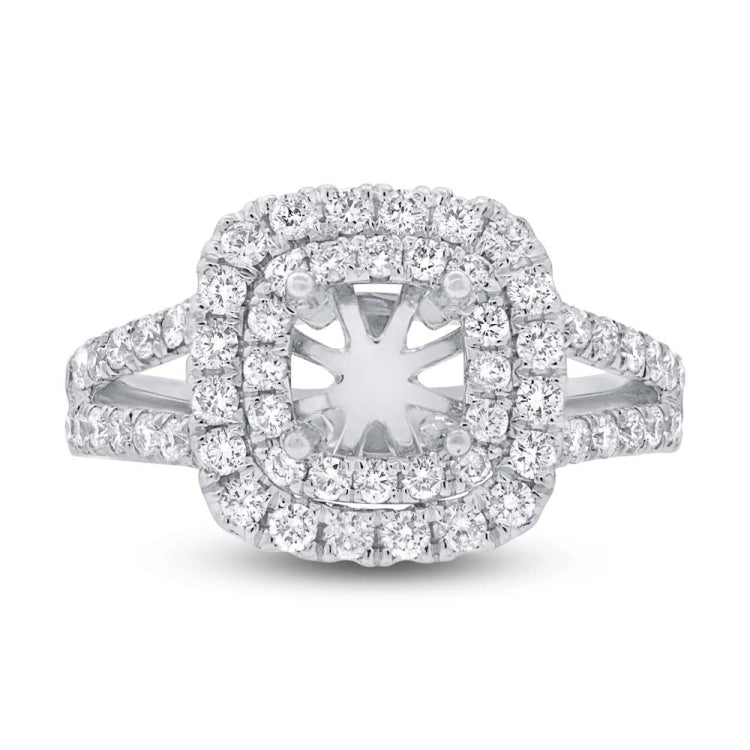0.93ct 14k White Gold Diamond Semi-mount Ring for 5x5mm Center