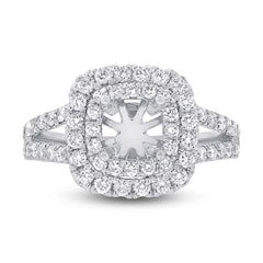 0.93ct 14k White Gold Diamond Semi-mount Ring for 5x5mm Center