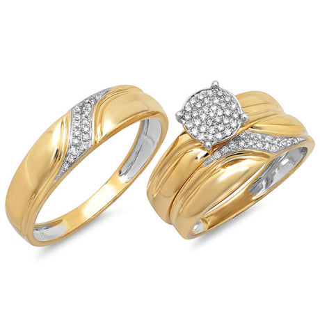 0.24ct 14k Yellow Gold Diamond Trio Set Pave Size 9.5