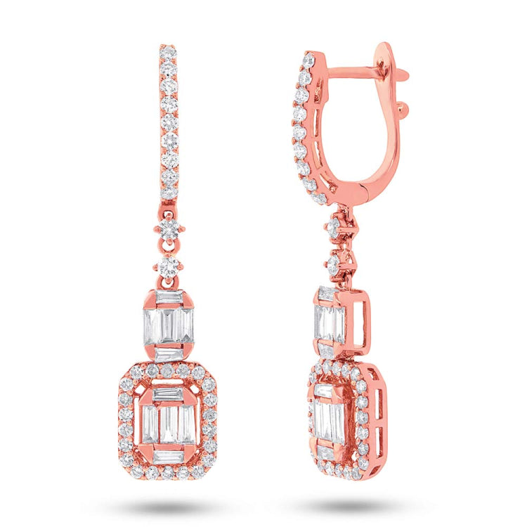 1.27ct 18k Rose Gold Diamond Baguette Earring