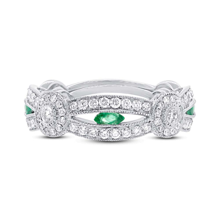 0.82ct Diamond & 0.25ct Emerald 14k White Gold Lady's Ring