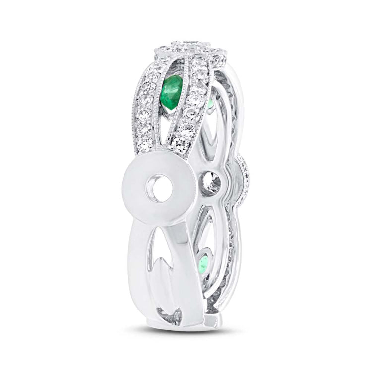 0.82ct Diamond & 0.25ct Emerald 14k White Gold Lady's Ring