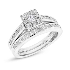 0.93ct 14k White Gold Diamond Wedding Set Cluster Size 5.75