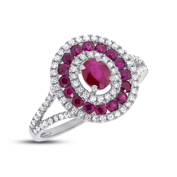 0.35ct Diamond & 1.00ct Ruby 14k White Gold Ring