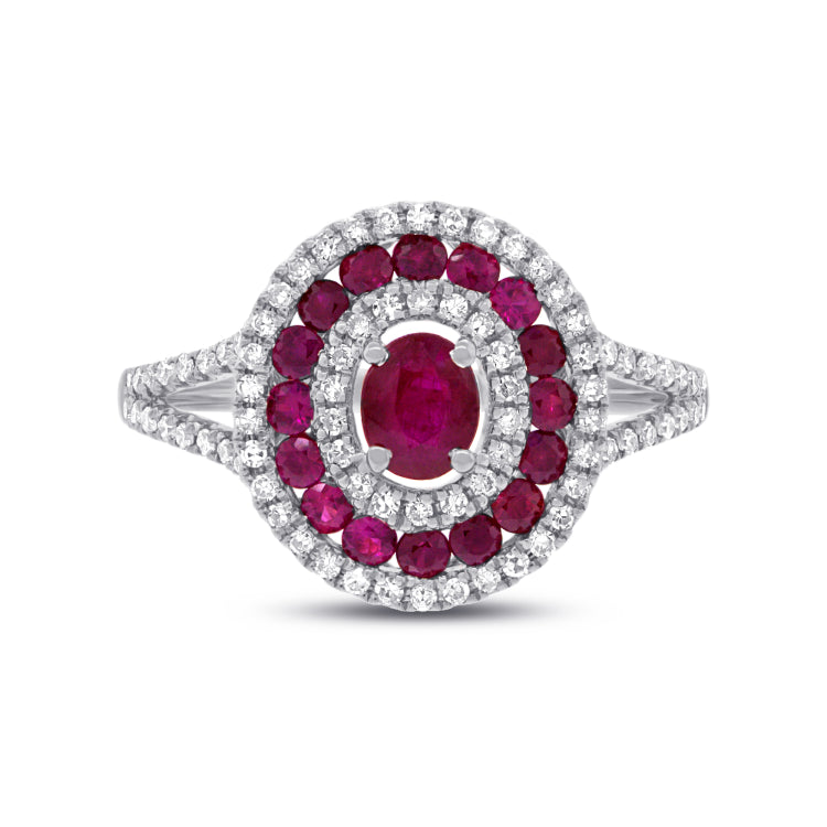 0.35ct Diamond & 1.00ct Ruby 14k White Gold Ring