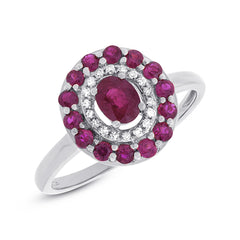 0.08ct Diamond & 0.99ct Ruby 14k White Gold Ring