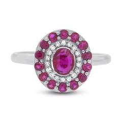 0.08ct Diamond & 0.99ct Ruby 14k White Gold Ring