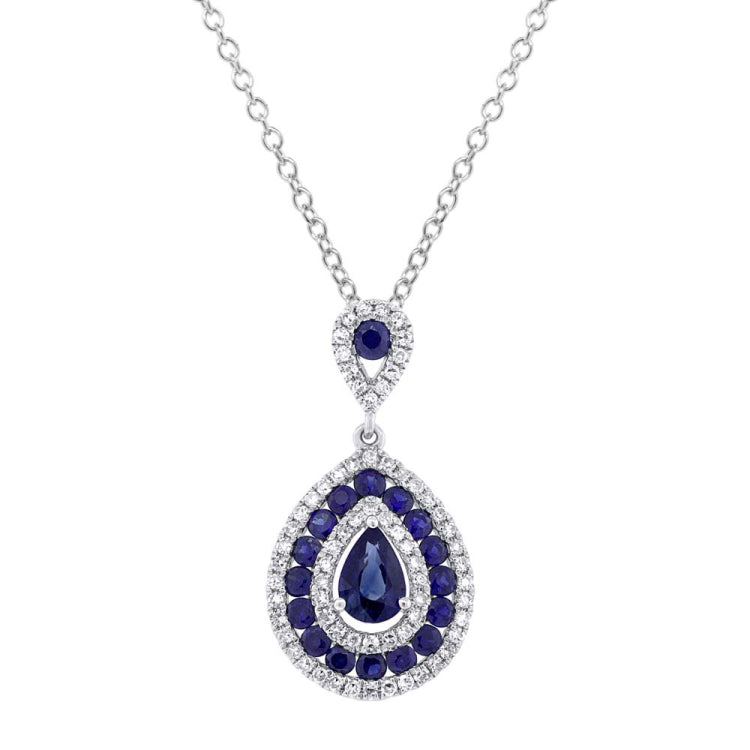 0.27ct Diamond & 1.06ct Blue Sapphire 14k White Gold Pendant