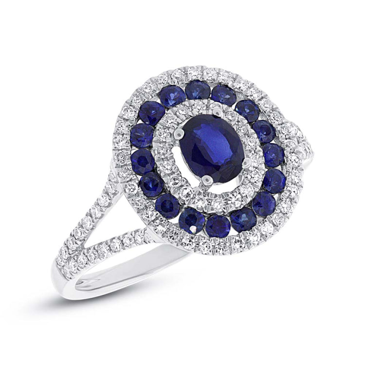 0.35ct Diamond & 0.89ct Blue Sapphire 14k White Gold Ring