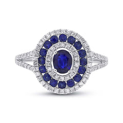 0.35ct Diamond & 0.89ct Blue Sapphire 14k White Gold Ring