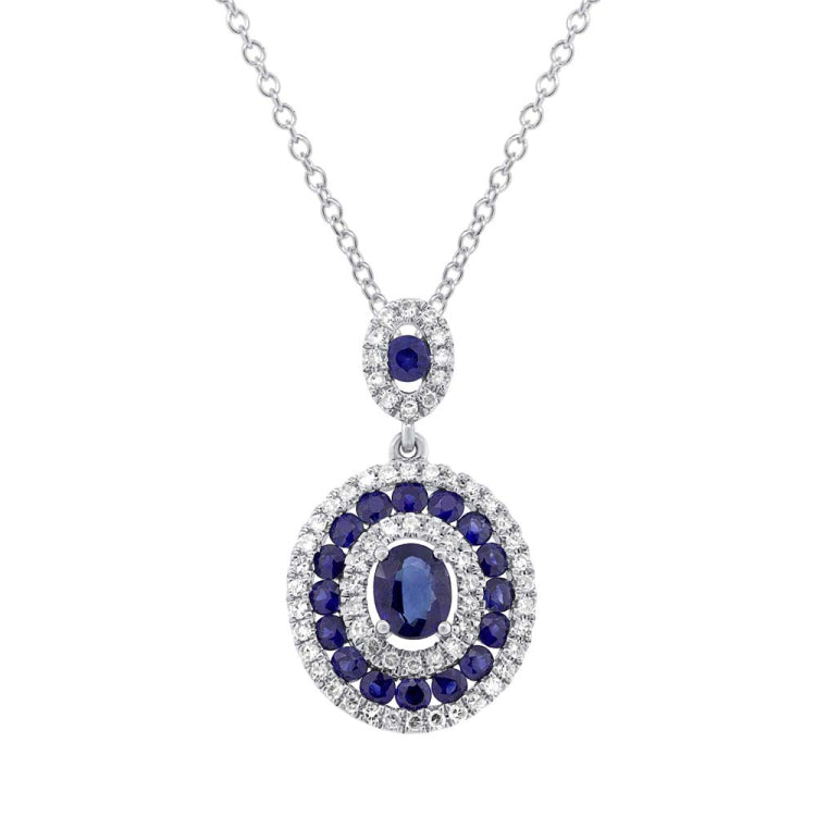 0.25ct Diamond & 1.03ct Blue Sapphire 14k White Gold Pendant