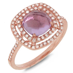 0.39ct Diamond & 1.52ct Amethyst 14k Rose Gold Ring Size 9.5