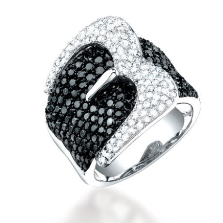 3.05ct 14k White Gold Black & White Diamond Belt Ring Size 5.5