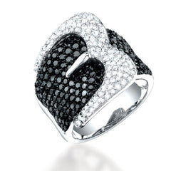 3.05ct 14k White Gold Black & White Diamond Belt Ring Size 5.5