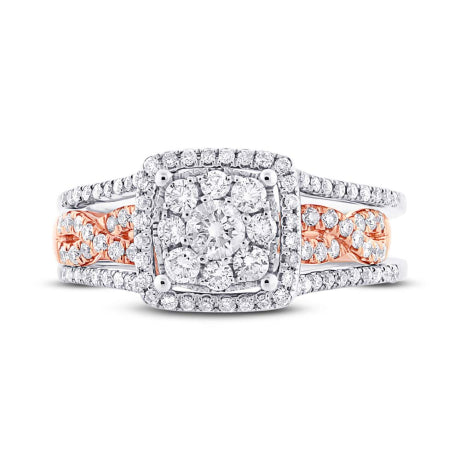 0.86ct 14k Two-tone Rose Gold Diamond Wedding Set Cluster Size 4.5