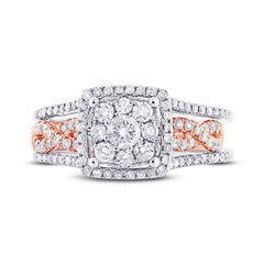 0.86ct 14k Two-tone Rose Gold Diamond Wedding Set Cluster Size 4.5