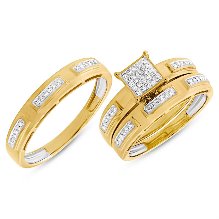 0.18ct 14k Yellow Gold Diamond Trio Set