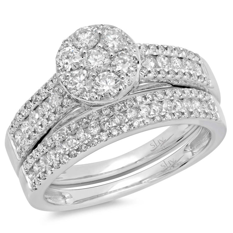 1.13ct 14k White Gold Diamond Wedding Set Cluster