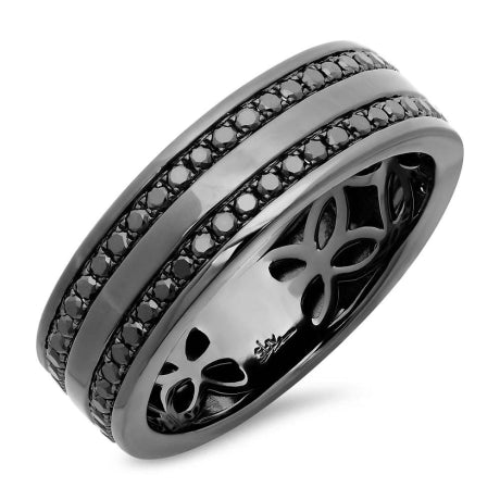 0.86ct 14k Black Rhodium Gold Black Diamond Men's Band Size 11.5