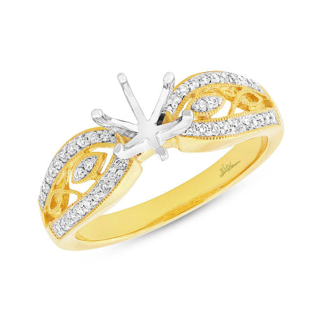 0.20ct 14k Yellow Gold Diamond Semi-mount Ring for 1.00ct Center